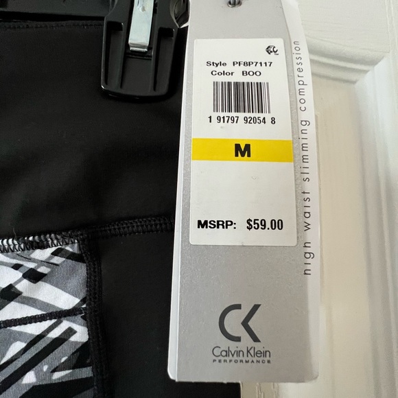 Calvin Klein Performance High Waist Slimming Compression Black/White Leggings M - Picture 4 of 9